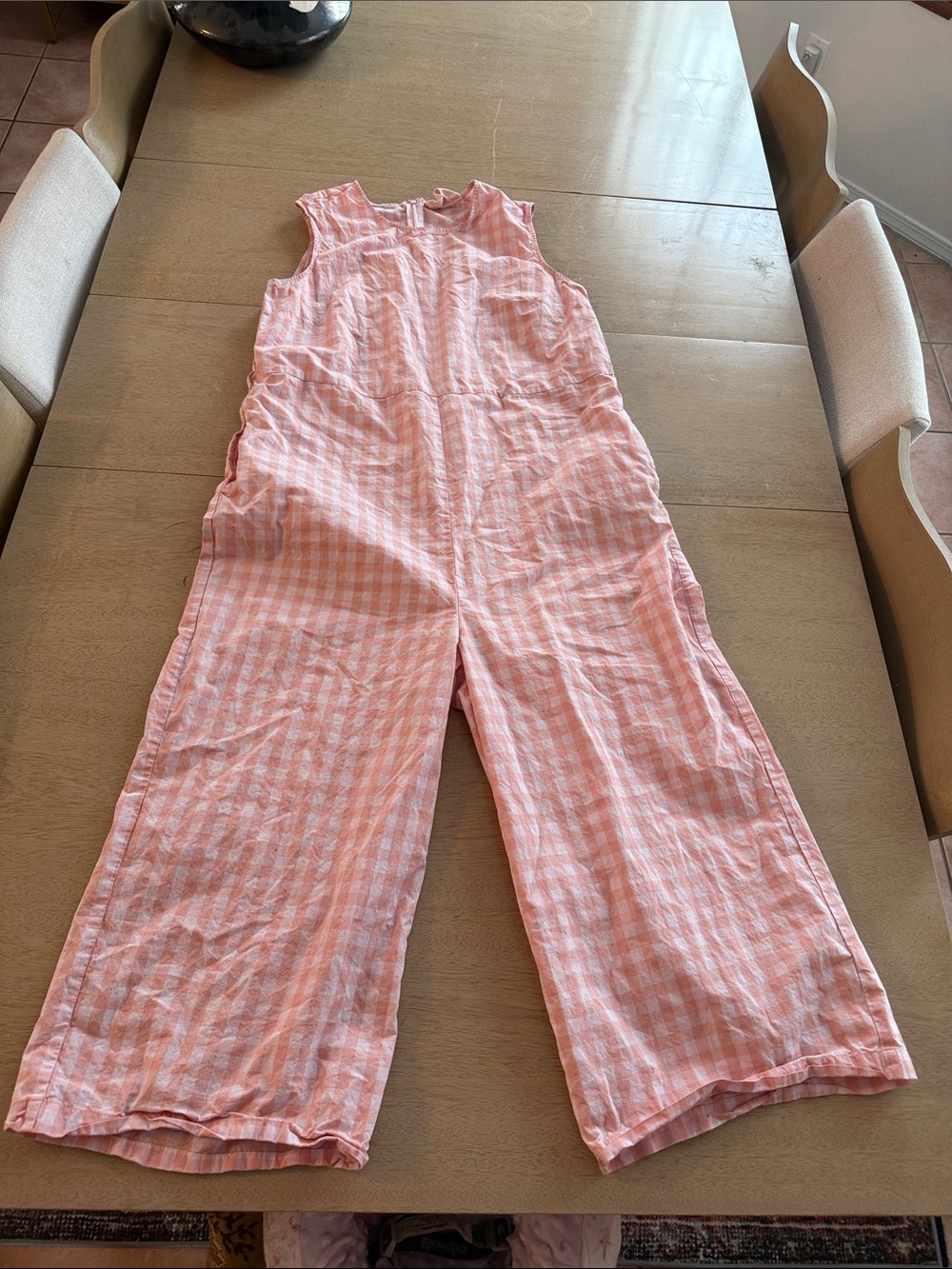 ban.do Pink Gingham Sleeveless Jumpsuit Wide Leg